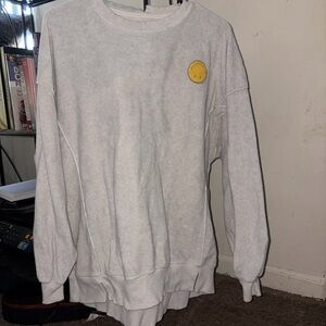 Aerie Heather Gray Sweater with Yellow smiley Patch